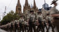 Australian Defence force personnel in the Anzac Day march in Melbourne.