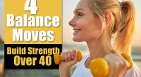 Side view of a smiling woman with a pair of dumbbells in her hands looking into the distance
