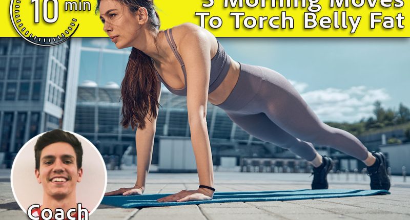 10-Minute Workout That Melts Belly Fat All Day, Coach Colin, Main Image. Lovely serious athletic dark-haired young Caucasian female performing a high plank exercise on a mat
