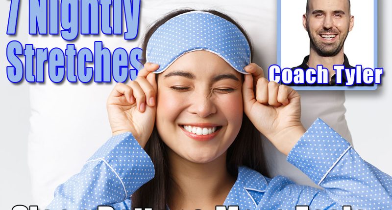 Close-up of happy beautiful asian girl in sleeping mask and blue pajamas lying in bed, smiling upbeat, having perfect mood as going bed and getting ready sleep, standing white background