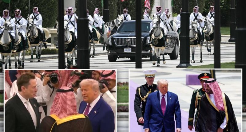 Arabian horses escort Trump's Beast in Saudi Arabia, with Elon Musk in attendance