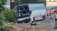 Tour bus crash resulting in one fatality and 32 hospitalizations.