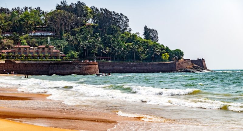 Fort Aguada at Candolim Beach in North Goa, India.
