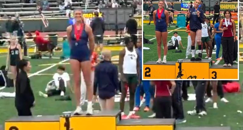 California track star Reese Hogan poses as winner after placing second to trans athlete AB Hernandez, praised by Riley Gaines
