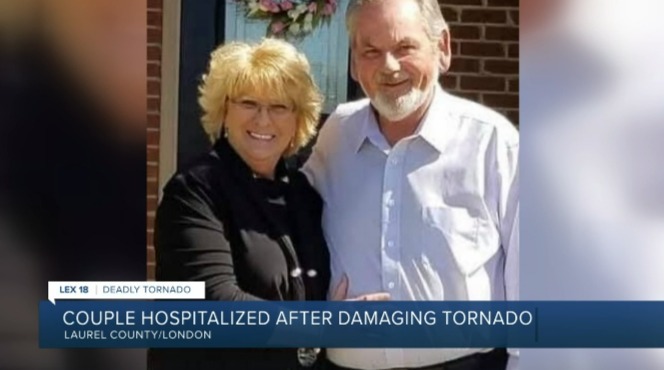 Photo of a couple hospitalized after a tornado.