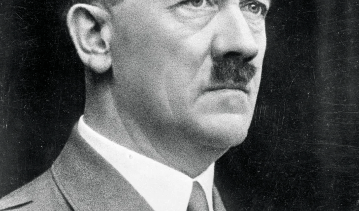 Black and white portrait of Adolf Hitler.