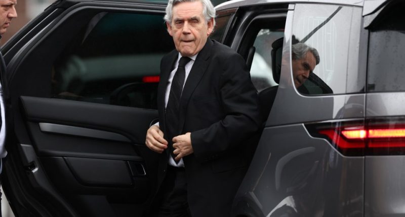 Gordon Brown arriving at Sir Tony Lloyd's funeral.