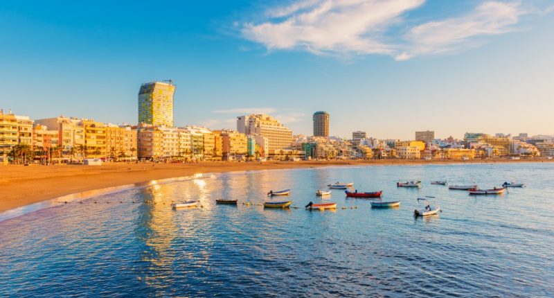 Village of Tejeda in Gran Canaria, Spain, nestled in a mountain valley.