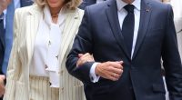 Emmanuel and Brigitte Macron arriving at the Hanoi University of Science and Technology.