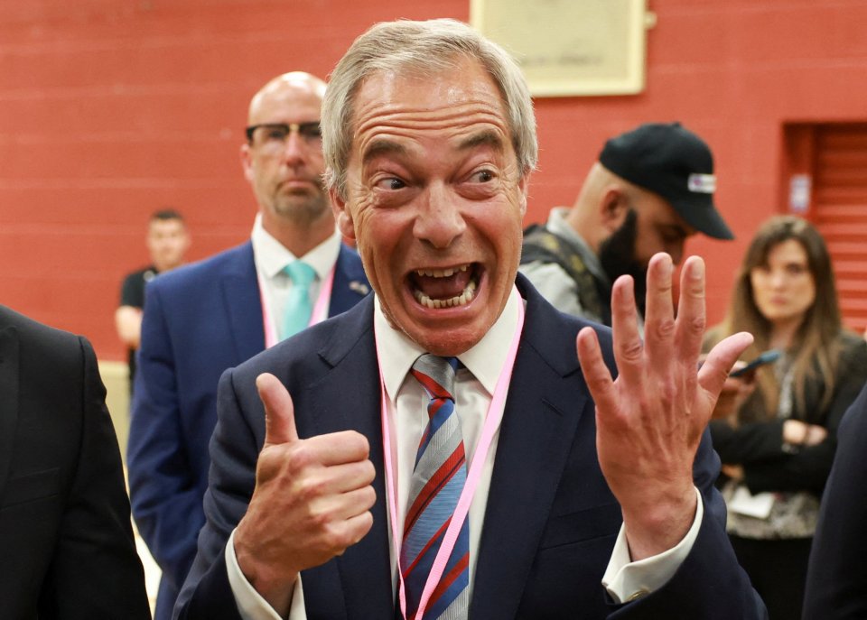 Nigel Farage reacting to the Reform party's by-election win.