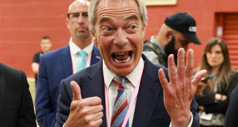 Nigel Farage reacting to the Reform party's by-election win.