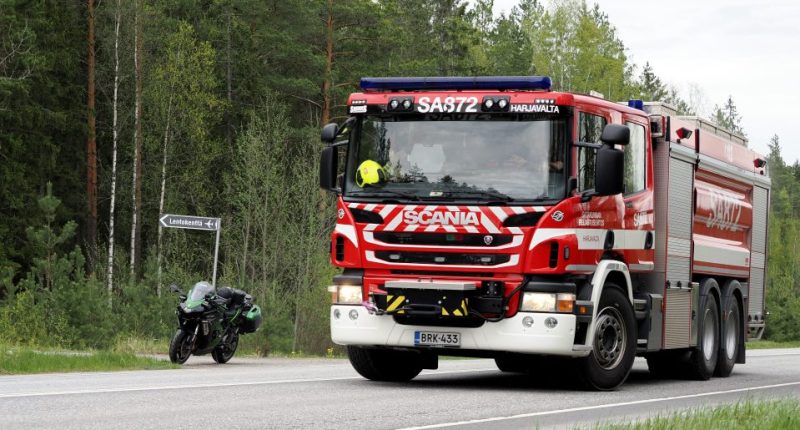 Firetruck at a crash site.