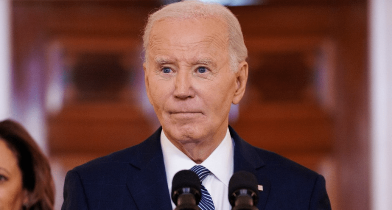 President Biden speaking at a podium.