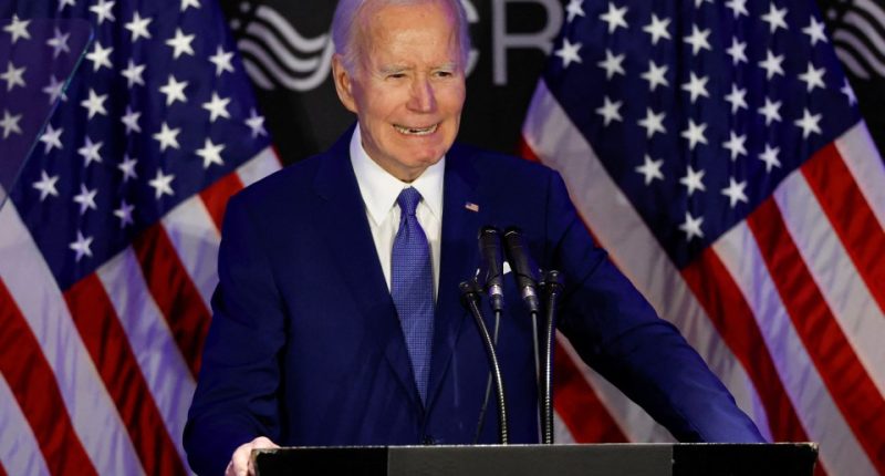 President Biden speaking at a podium.