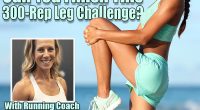 Fitness runner body closeup doing warm-up routine on beach before running, stretching leg muscles with standing single knee to chest stretch. Female athlete preparing legs for cardio workout.