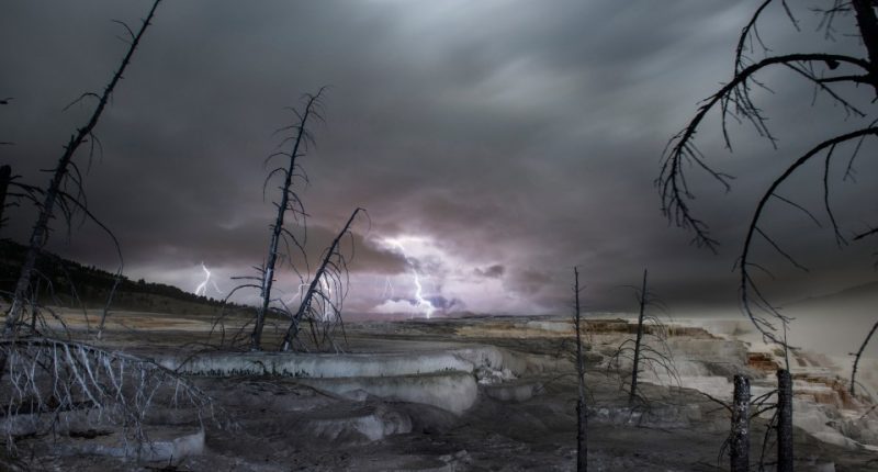 Lightning storm over Yellowstone National Park.