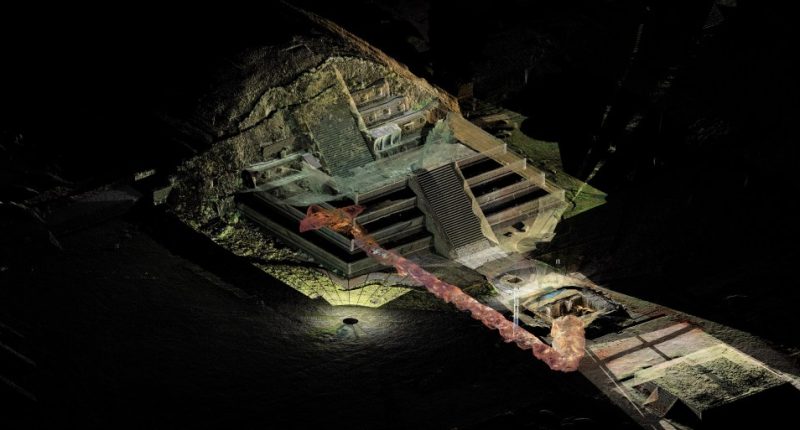 3D scan of a tunnel leading to potential royal tombs beneath the Quetzalcoatl temple in Teotihuacan.