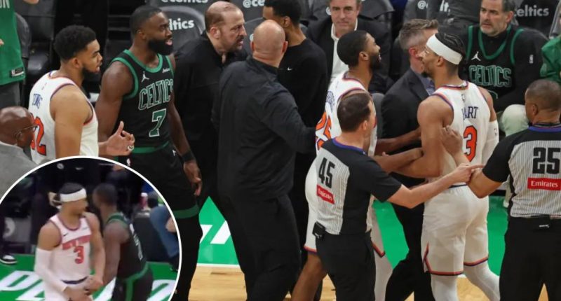 Jaylen Brown appears to grab Josh Hart's crotch in heated Knicks-Celtics moment