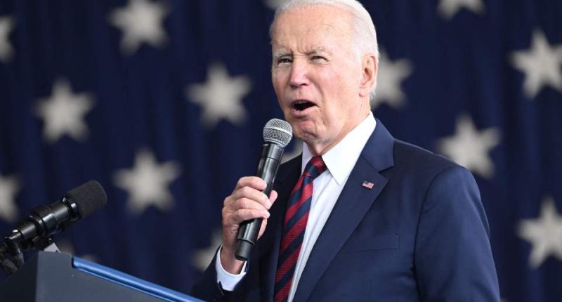 President Biden speaking at a podium.