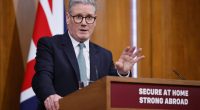 Keir Starmer giving a press statement at 10 Downing Street.