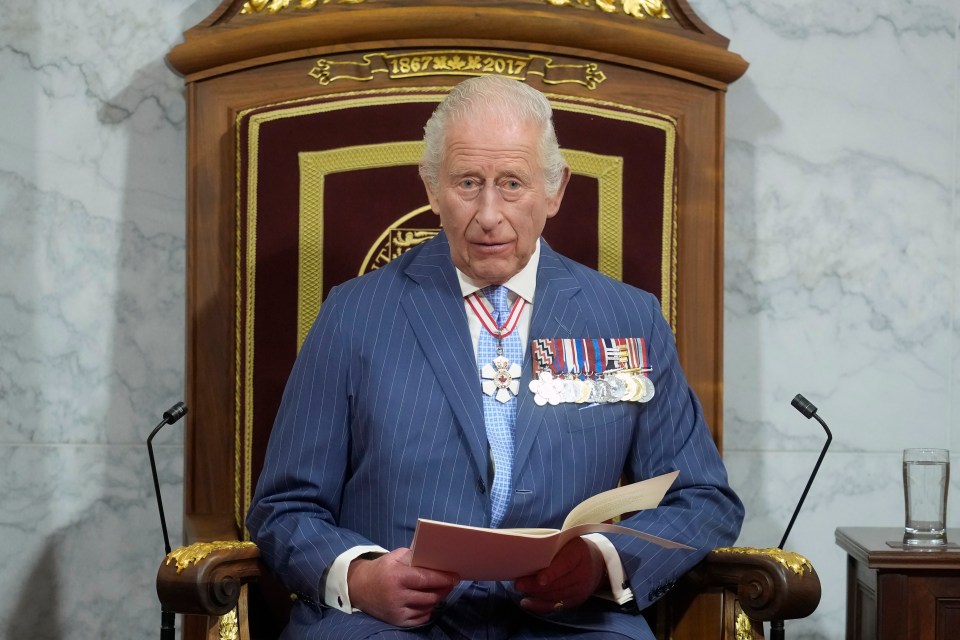 King Charles giving a speech from the throne.