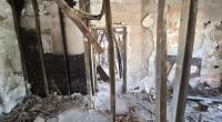 Interior of a destroyed building in Kibbutz Nir Oz, Israel.