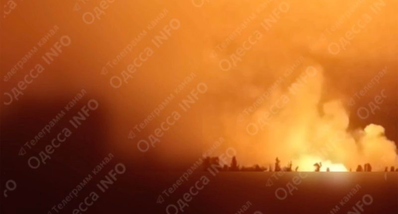 Fire and smoke from kamikaze drone attack in Odesa.