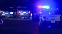 An image collage containing 1 images, Image 1 shows Police cars at night at a crime scene