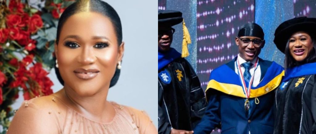 Sunmbo Adeoye celebrates son, Nino Idibia, as he graduates top of his class from Bible institute