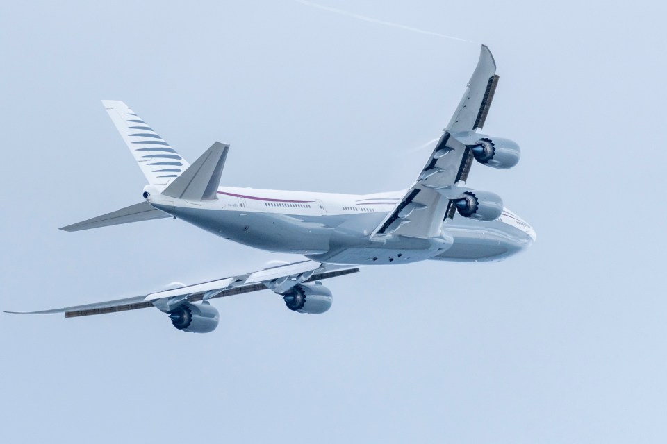 A private Boeing 747-8 taking off.