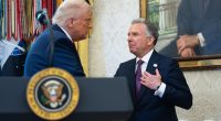 President Donald Trump congratulates Steve Witkoff at his swearing-in ceremony.