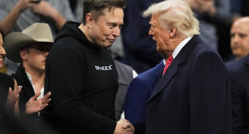 Elon Musk and Donald Trump shaking hands.