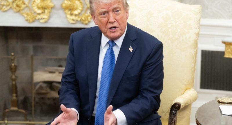 President Donald Trump speaking in the Oval Office.