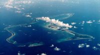 Aerial view of Diego Garcia, the largest island in the Chagos Archipelago.
