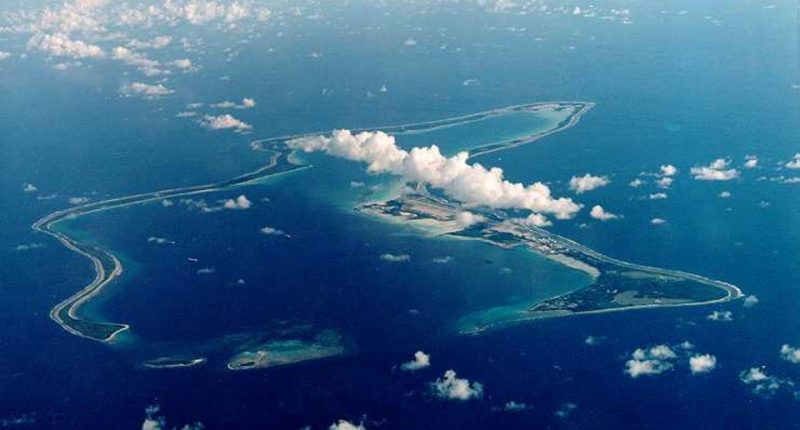 Aerial view of Diego Garcia, the largest island in the Chagos Archipelago.