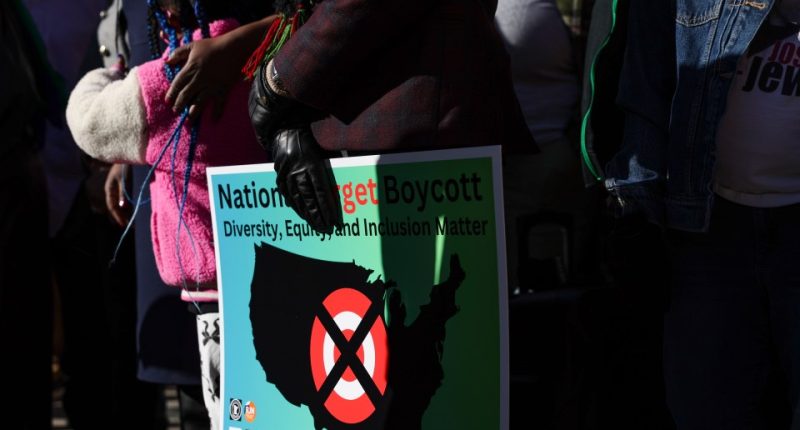 Person holding a sign calling for a national boycott of Target.