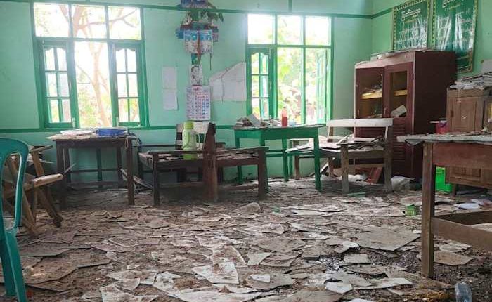 An airstrike in central Myanmar kills up to 22 people at a bombed school, reports say