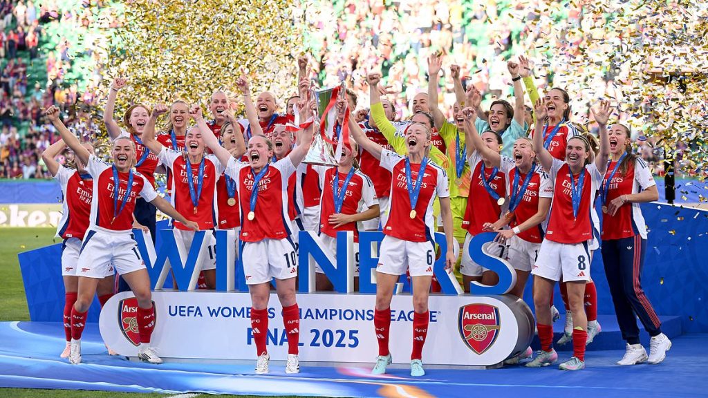 Arsenal Women 1-0 Barcelona Women: Substitute Stina Blackstenius scores only goal as Arsenal win Champions League for the first time in 18 years