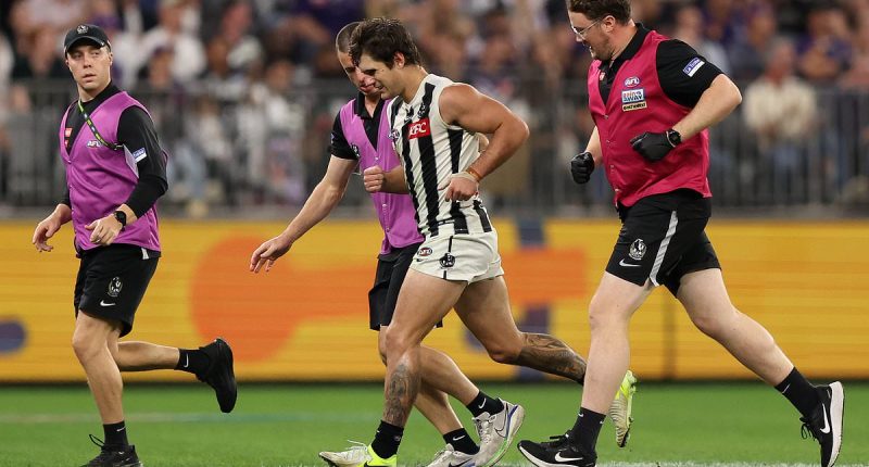 Concerned Darcy Moore blasts AFL umpires for choosing not to stop Collingwood's clash against Fremantle after horrific collision: 'It didn't feel right'