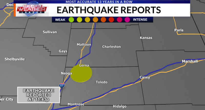 Earthquake confirmed in Cumberland, Coles Counties Monday Night