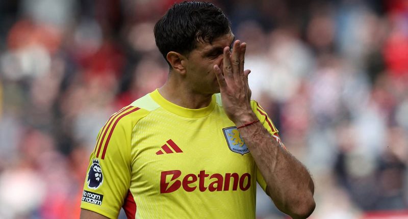 Emiliano Martinez is shown a straight RED CARD for a bizarre BLOCK on Rasmus Hojlund as Aston Villa's quest for Champions League football takes a damaging blow at Manchester United