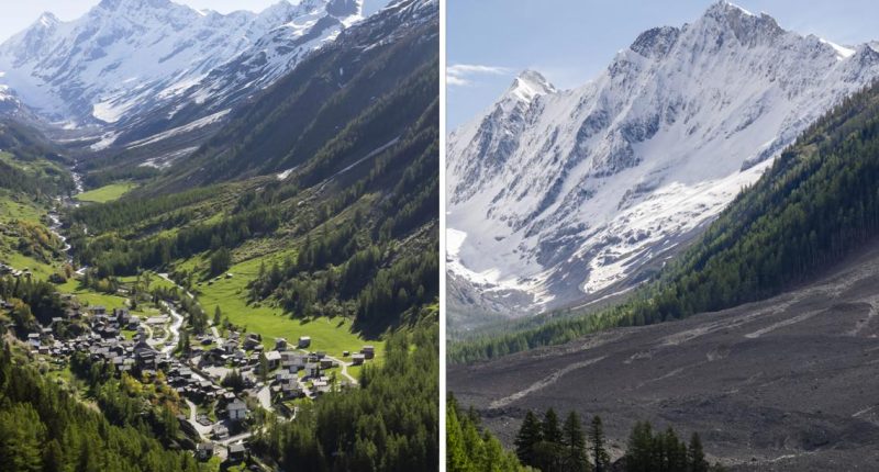 Glacier collapse destroys 90% of Alpine village in Switzerland