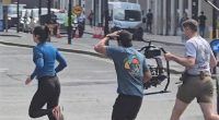 Hollywood actress sprints across a road in east London