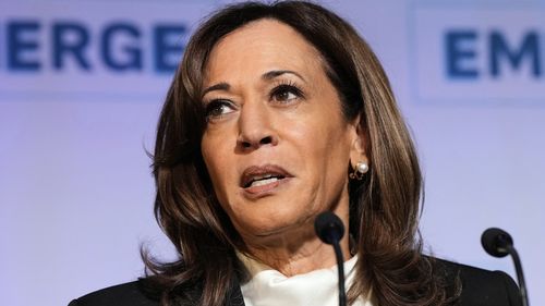 Former Vice President Kamala Harris delivers the keynote speech at the Emerge 20th Anniversary Gala in San Francisco.