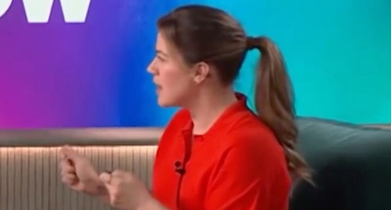 Kelly Clarkson reveals her fit figure in a tiny miniskirt and red top on talk show set after 60-pound weight loss