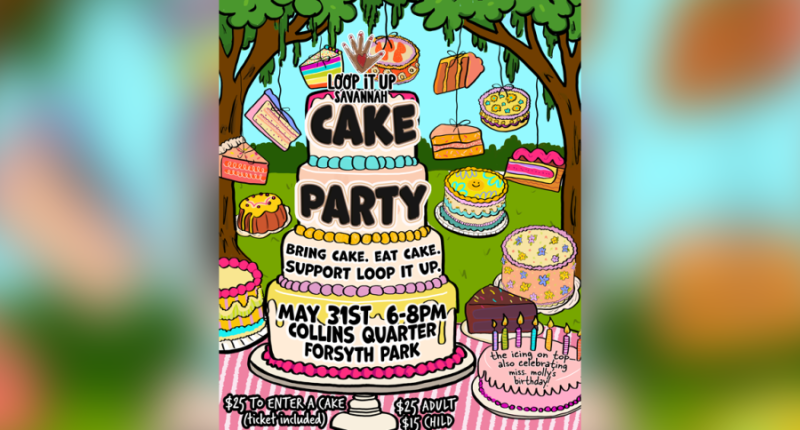 Loop It Up Savannah holding cake party fundraiser