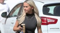 Stylish Molly-Mae Hague enjoys an iced coffee in the sunshine