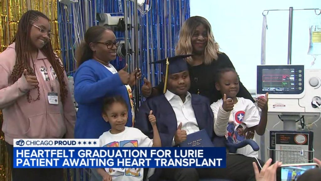 Taevion Norris with Duchenne muscular dystrophy graduates West Leyden High while awaiting heart transplant at Lurie Children's