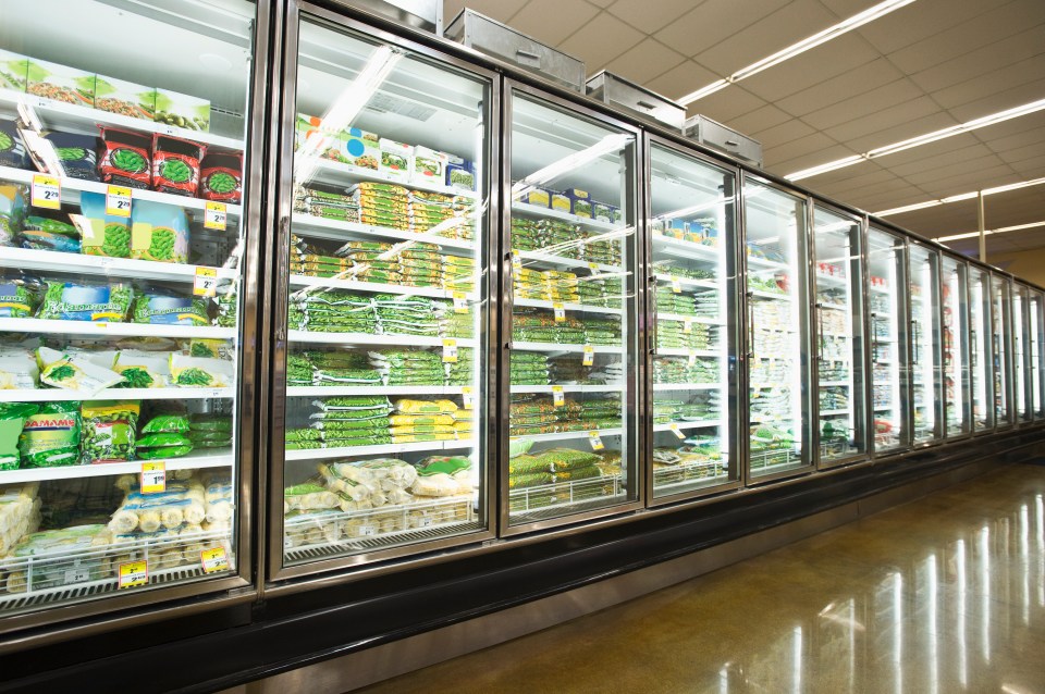 Frozen food aisle in a supermarket.