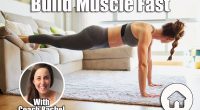 Unrecognized strong fit woman doing a plank at home with feet elevated on sofa. 4 Bodyweight Moves That Build Muscle Faster Than You Think Cover